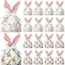 Patelai 16 Pcs Easter Bunny Gift Bags Birthday Decoration Reusable Flannel Bunny Gift Treat Bags with Drawstring Cute Candy Goodie Floral Rabbit Party Favors Supplies for Easter Wedding Tea Party