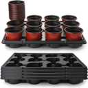 4 inch Round Nursery Pots 60pcs, 12 Cell Nursery Pots Trays 5 Pcs, Sturdy Seeds Starting Germination Shuttle Carrying Trays, Small Planter Nursery Propagation 5 Sets