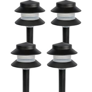GreenLighting Paradise Low Voltage Landscape Pathway Lights - 2 Tier Outdoor Garden Lights - Easy, Simple Installation - Walkway, Lawn, Landscape Lighting (Black, 4 Pack)