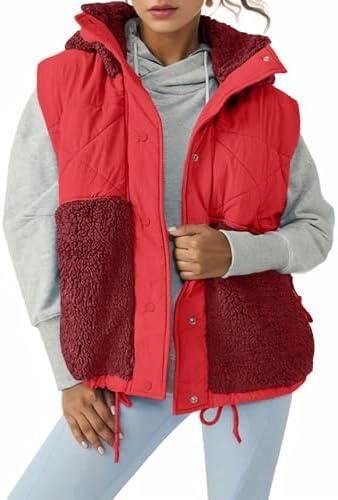 Imily Bela Womens Winter Sherpa Fleece Vest Stand Collar Button Down Sleeveless Jacket Casual Hooded Coat Outerwear XL