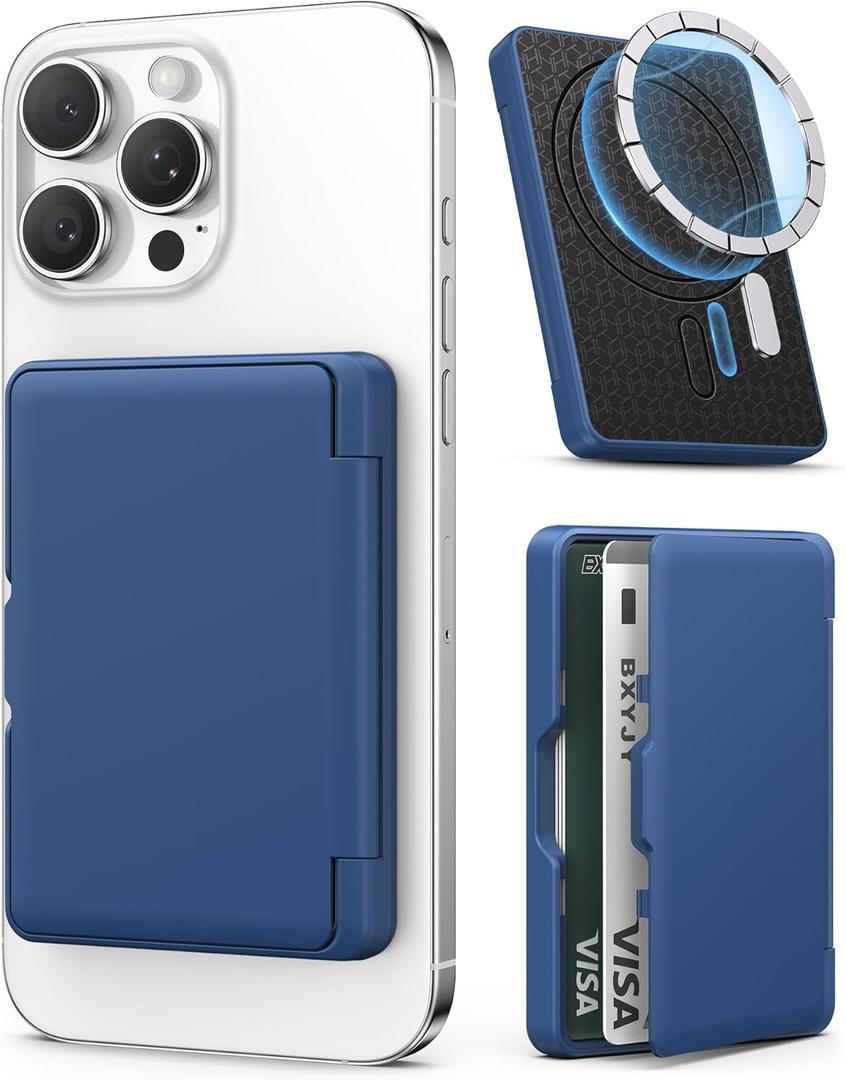 BXYJY for MagSafe Phone Wallet, Magnetic Credit Card Holder(45 Cards), RFID Blocking Protection, Builtin Mirror, Men Women Wallet for iPhone 16/15/14/13/12 Series, Not for iPhone 13/12 Mini, Blue