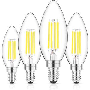 GGOYING E12 Candelabra LED Bulb 60W Equivalent, 600LM Dimmable Chandelier Light Bulbs, 5000K Daylight White, 85+ CRI Candle Base Clear Filament Bulbs, 4-Pack