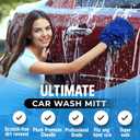 2 x Ultra Plush Microfiber Car Wash Mitt - Scratch-Free, Lint-Free, Extra Absorbent, Machine Washable - Detailing Chenille Cleaning Mitt Perfect for Cars, Trucks, Motorcycles, and Household Surfaces (2 Pack, Blue)