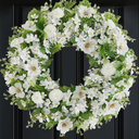 White Faux Silk Flower Spring Summer Easter Wreath 24-26" for Front Door – Anemone Daisy Tagetes Erecta Green Eucalyptus and Fern Leaves – Farmhouse Front Porch Wreath, Outdoor Indoor Use