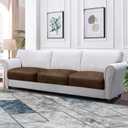 Couch Cushion Covers Leather-Look 3PC Stretch Sofa Seat Slipcover Sets for Living Room Individual Sofa Cushion Cover Couch Seat Protectors, Pet-Friendly, Non-Slip, Easy Fit - Brown