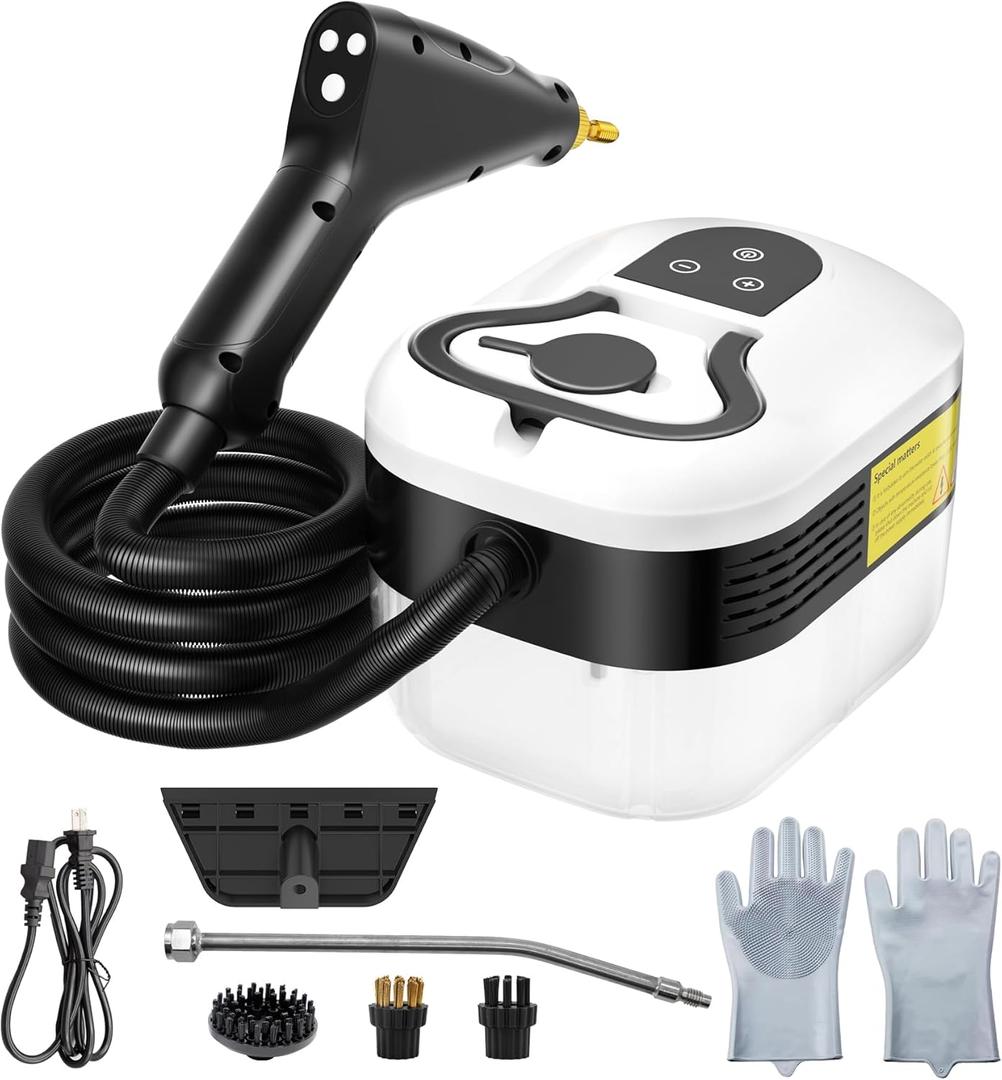 2500W Steam Cleaner for Home Use, 6-level Speed Adjustable Handle, 1.2L Handheld Car Steam Cleaner for Home Car Kitchen Furniture Floor, High Pressure Steam Machine with 4 Brush Heads White