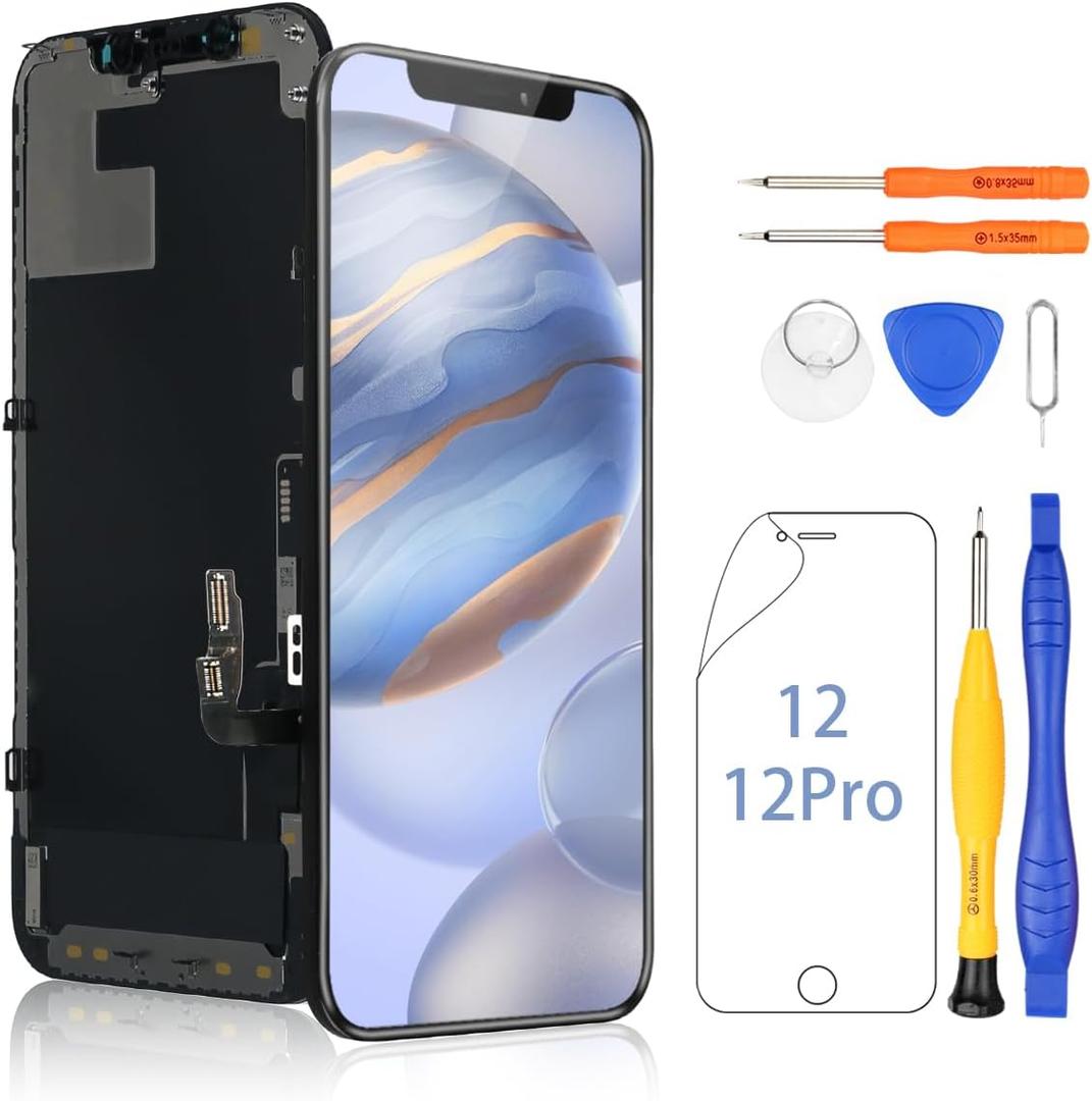 Yodoit for iPhone 12/12 Pro Screen Replacement Kit Full HD COF LCD Display 3D Touch Digitizer Frame Full Assembly with Repair Tool for Model A2172, A2341 Black 6.1inch