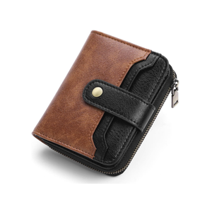 GAEKEAO Small Wallet for Women Leather RFID Blocking Bifold Zipper Pocket Credit Card Holder Card Case Wallets with ID Window, Black&Brown