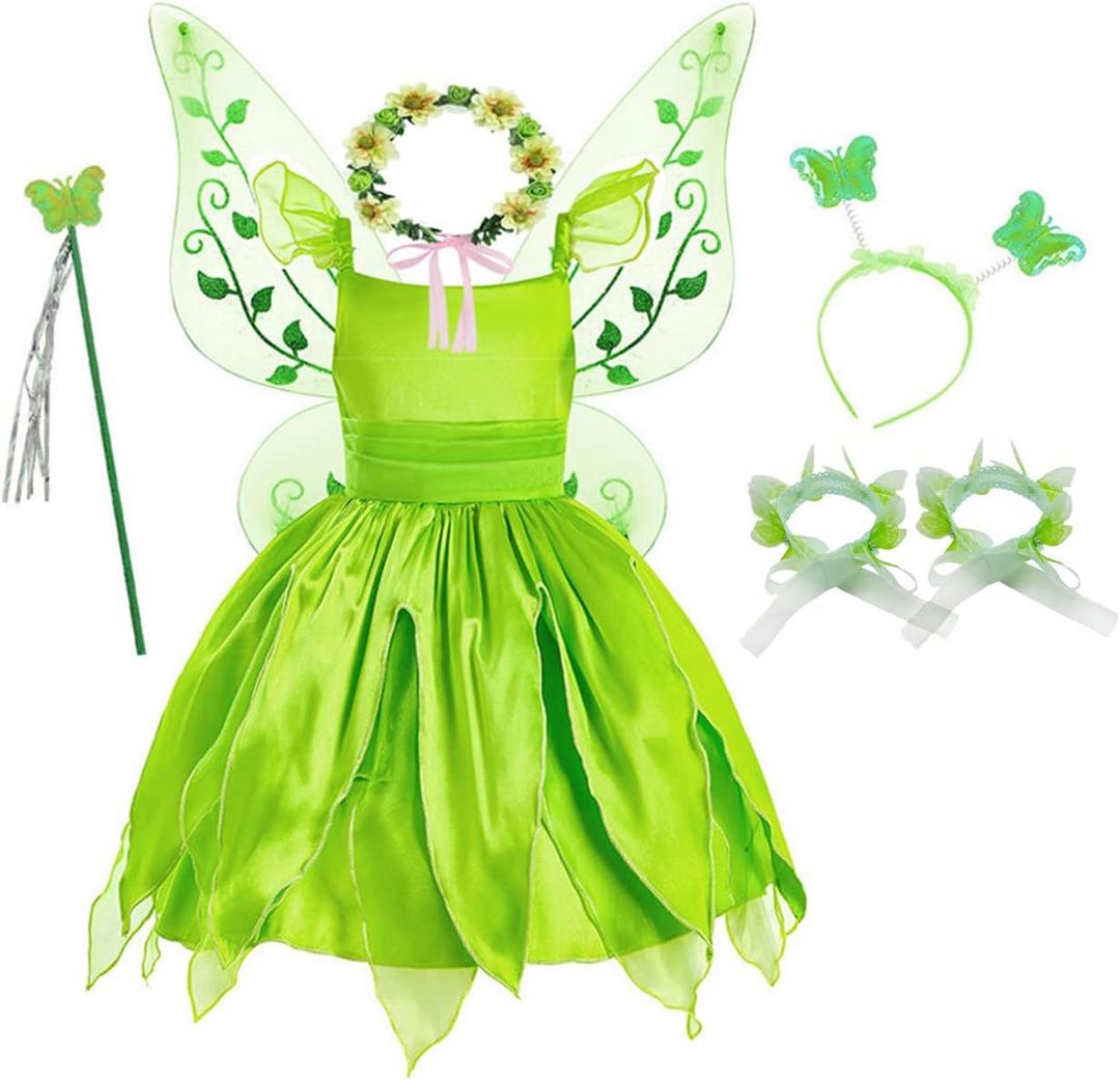 Fairy Costume for Girls Princess Dress Birthday Party Halloween Costume Cosplay Dress up for Little Girls (9-10T, Green)