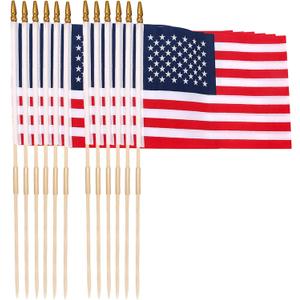 12 Pack 12x18 Inch American Flags for Outside, US Flags with Kid-Safe Spear Top ,American Flags on Stick, Patriotic Decorations,Perfect for Flag Day, Memorial Day, Independence Day Patriotic Holiday Yard Garden Flags
