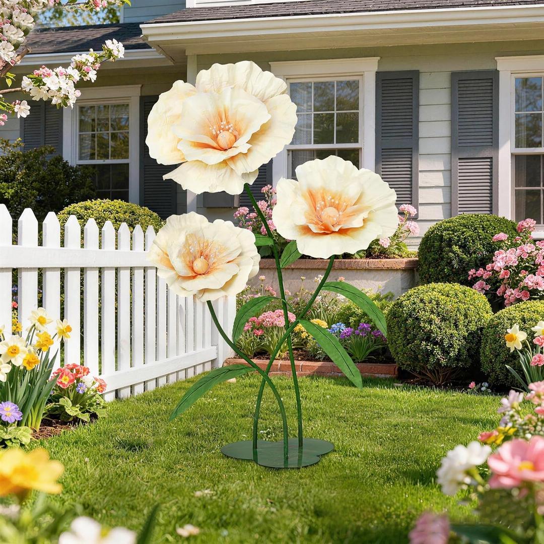 Giant Fake Flowers 5.77FT Spring Champagne Large Paper Flowers 3D Artificial Floral Wedding Decorations for Birthday Party Outdoor Banquet Event Home Backdrop Decor