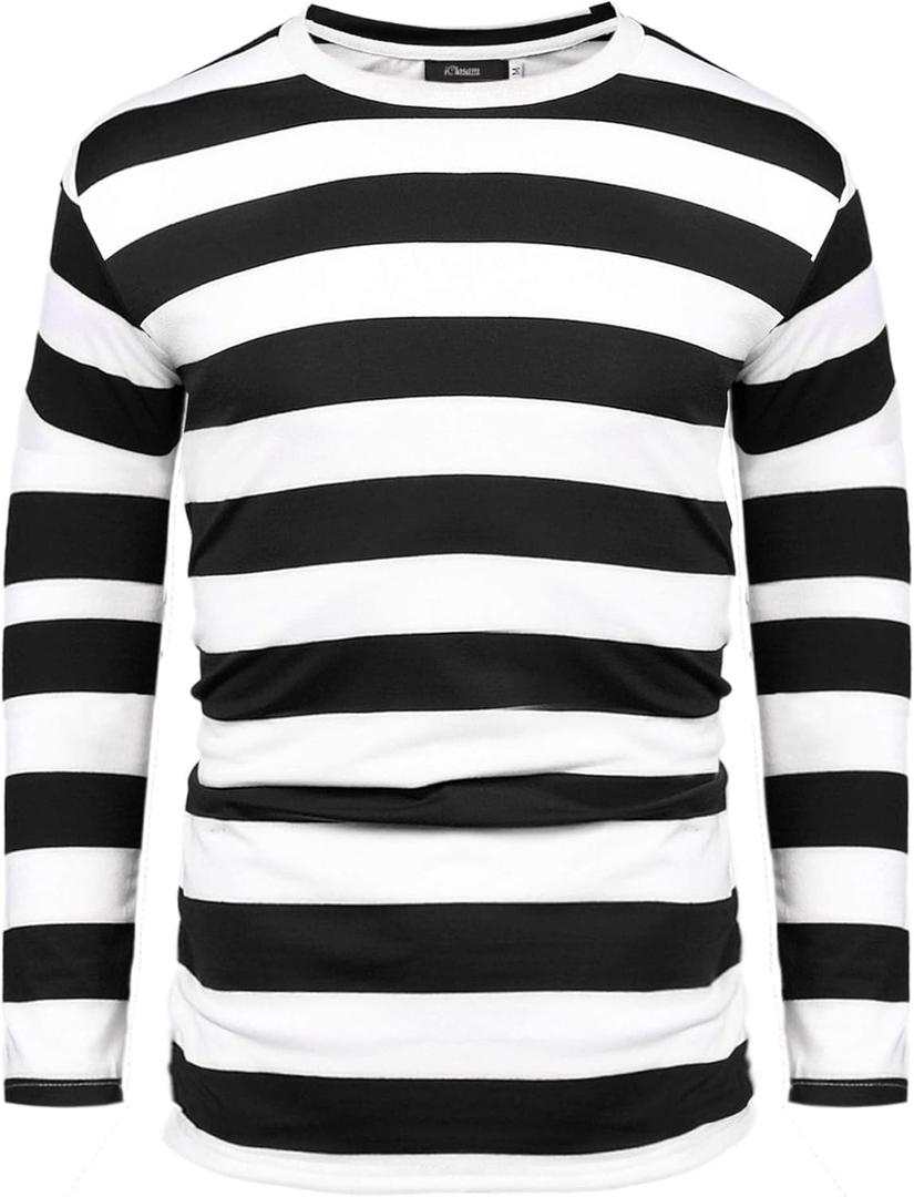 iClosam Mens Black and White Striped T Shirt Long Sleeve Crewneck Casual Basic Tee Cotton Pullover Tops S-3XL (Medium)