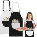 2 Pack Children's Apron, Adjustable Waterproof Art Apron with Pockets, Girls Boys Bib Aprons for Kids Painting Crafting Cooking Baking Art Gardening(Gray and Black)