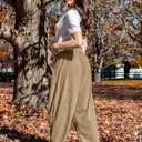 TARSE Women Corduroy Baggy Harem Pants Drawstring Loose Wide Leg Casual Lounge Pant 2025 Travel Vacation Clothes with Pockets (Brown, M)