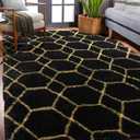 ONASAR Area Rugs for Bedroom Living Room, 4x6 Fluffy Black and Gold Throw Rug, Shaggy Geometric Floor Mat for Home Decor, Soft Plush Carpet for Kids Teen Playroom Dorm Classroom Office