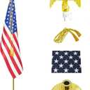 Indoor Flag Pole Kit - Telescoping 6FT-8FT Flag Pole with Base, 3x5 FT American Flag, Eagle Topper, Gold Braided Cord Tassel - Glod Flagpole and Stand, for Office School City Hall(1Pack)