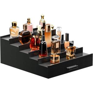 Sephyroth Cologne Organizer 5 Tier of Elegant Bamboo Perfume Organizer for Men with Hidden Storage and Practical Drawer, Perfect for Cologne Display & Gift (5T-Black)