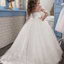 Abaowedding Lace Embroidery Sheer Long Sleeves Kids Trailing Gowns