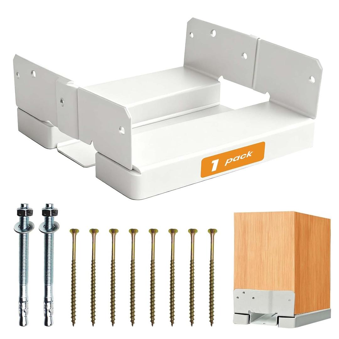 8x8 Post Base for Concrete Heavy Duty White E-Coated 8x8 Post Bracket Anchor Adjustable Base with 1" Standoff for Deck Pergola Patio Gazebo Porch (Included Screws) 1 Pack