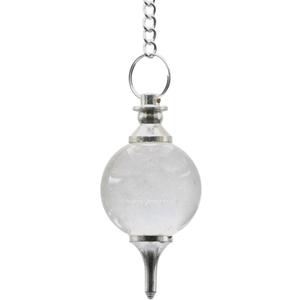 Amazing Gemstone Clear Quartz Crystal Ball Pendulum for Divination - Dowsing Pendulum Necklace with Chain and Quartz Bead for Reiki Healing and Crystal Grid Meditation