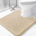 Arotive Bathroom Toilet Rugs U Shaped 24x24, Extra Soft Absorbent Shaggy Chenille Contour Bath Rugs for Toilet, Machine Washable Non-Slip Contoured Bath Mats, Beige