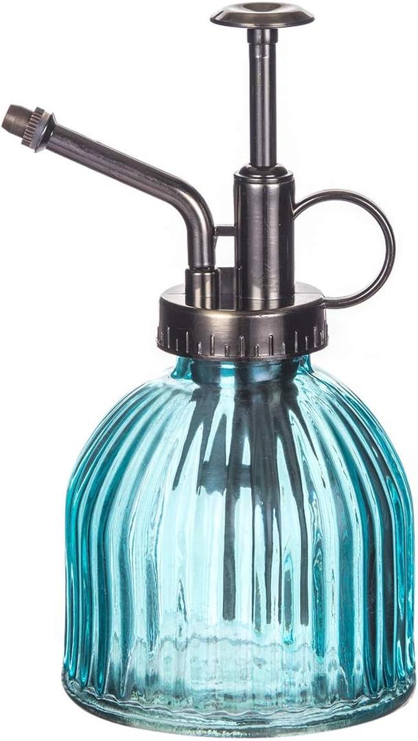Topadorn Glass Flower Water Spray Bottles Watering Can Mini Vintage Plant Misters Decorative Plant Atomizer Watering Pot with Pump for Terrariums Flowers Potted Plants, Blue.