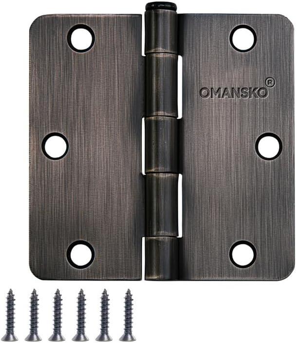 24 Pack Door Hinges, 3.5 x 3.5 Inch Oil Rubbed Bronze Hinges for Wood 1/4'' Radius Corners Interior Hinges, 3 1/2 Inch Door Hinges for Residential Doors
