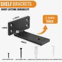 4 Inch Heavy Duty Floating Shelf Brackets,Hidden Black Metal L Bracket,Industrial Modern Wall Shelving Supports,3Pack