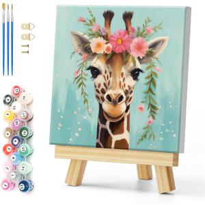 Natuyalo Framed Paint by Numbers for Adults - Giraffe DIY Adult Paint by Number Kits Animal Acrylic Painting by Numbers for Beginners Art Craft Kits for Adults (12x12 Inch, Framed) (Color-01)