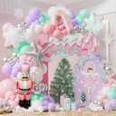 153Pcs Snowflake Balloon Arch Garland Kit - Winter Wonderland Decorations with 48" Nutcracker, Snowflake&Candy Cane Foil Balloons for Princess & Winter Wonderland Party, Baby Shower & Birthday Decor (Pink Green Purple)