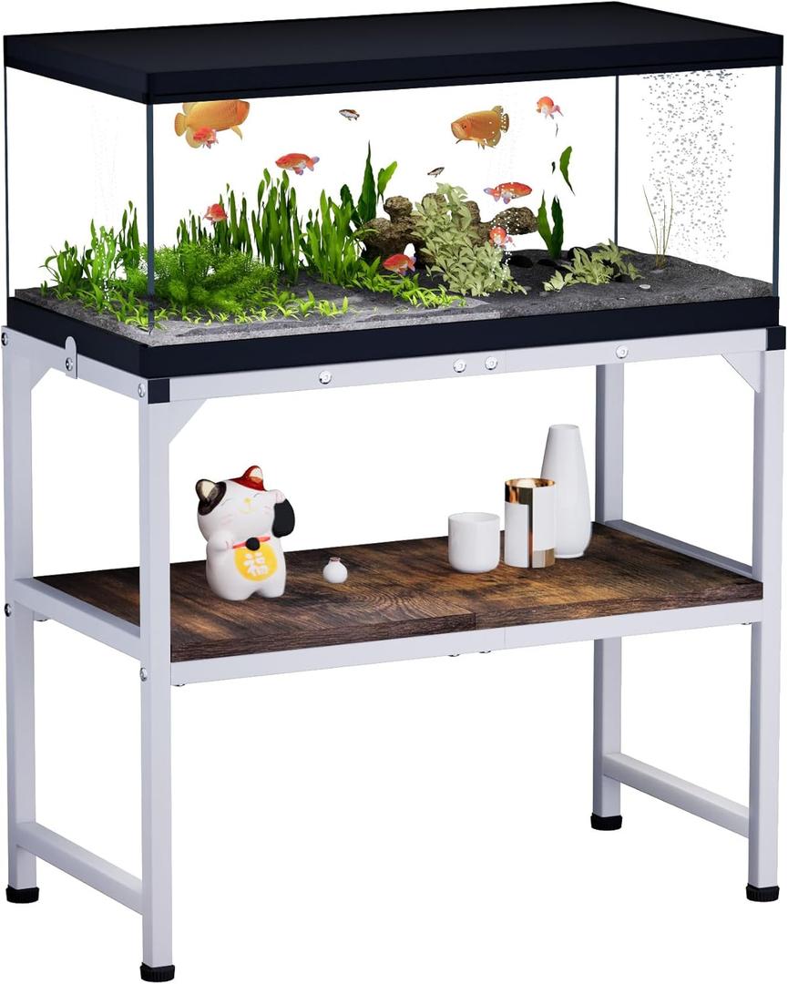 10-20 Gallon Fish Tank Stand, Metal Aquarium Stand with Adjustable Non-Slip Foot and Wooden Shelf, Reptile Tank Stand Easy to Assemble for Home Office, Firm and Steady(Tank not Included)