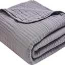 VANJOROY 9-Layer Muslin Throw Blanket Queen 90" x 90" Grey, 100% Cotton Organic Breathable Lightweight Large Throw for Couch Bed Quilt and Bedspread - All Season Muslin Soft Gauze Blanket, Dark Grey