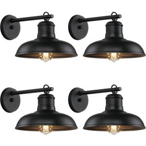 Outdoor Wall Lights - 4-Pack Black Sconces, Farmhouse Barn Lights, Modern Indoor Wall Mount Lighting Fixtures with E26 Socket, Anti-Rust Waterproof Exterior Lantern for Patio Porch Doorway Garage