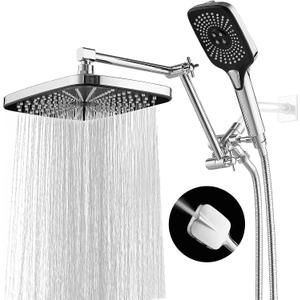 High Pressure Rain Shower Head with Handheld Spray Combo, 12 Inch Rainfall Square Shower Heads with Adjustable Extention Arm, Wide Dual Waterfall Showerhead with 3-Way Diverter(Chrome)