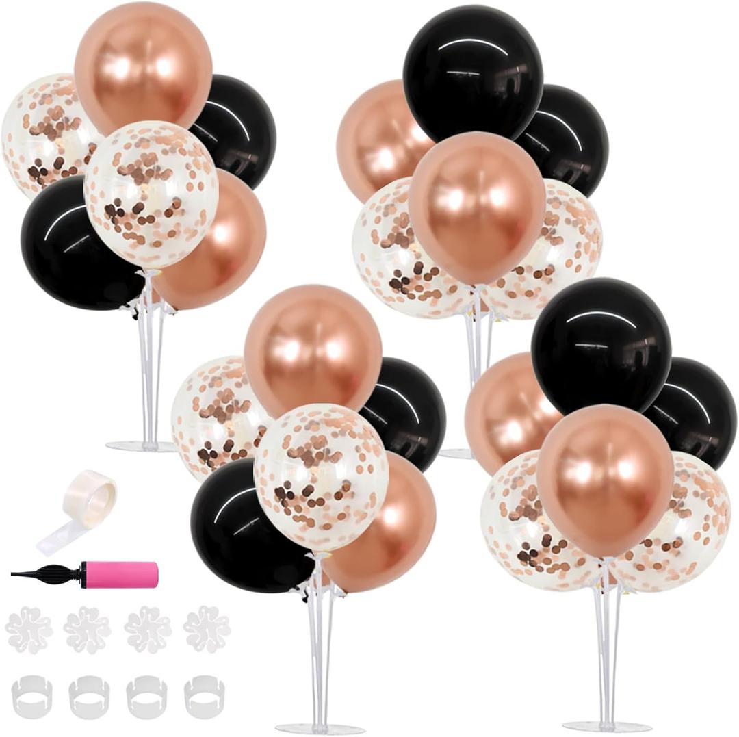TONIFUL 4 Set Rose Gold and BlackBalloon Centerpieces for Table,Balloon Stand Kit for Bridal Shower,Class of 2026 Graduation,Wedding,Hot Girl Party Decoration,Retirement,Birthday Decorations for Women