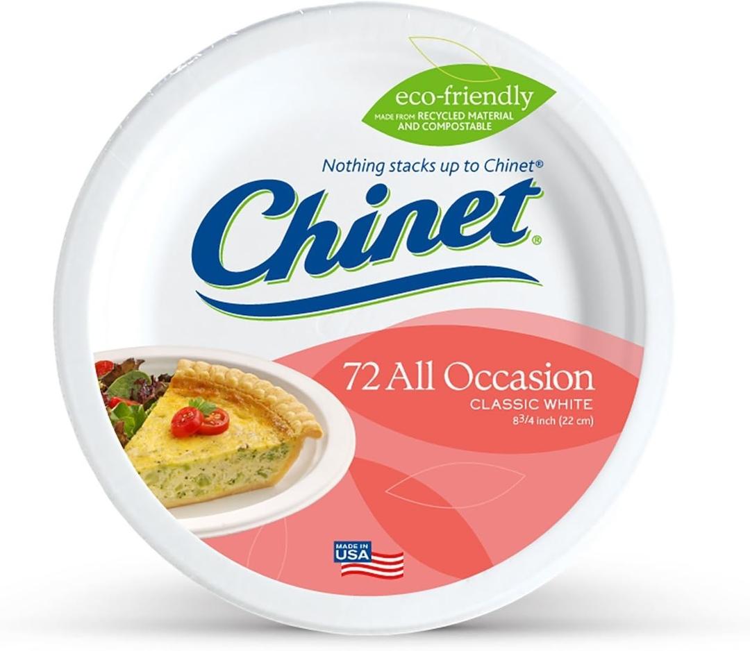 Chinet Classic White, Round All Occasion Fiber Plates, 8.75 Inch, 72 Count