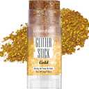 Body Glitter Stick, Gold Face Body Glitter Stick for Women Girls, Chunky Sequins Hair Glitter Gel Makeup for Shimmer Music Festival Pink Out Accessories Spirit Week Festival Rave Halloween