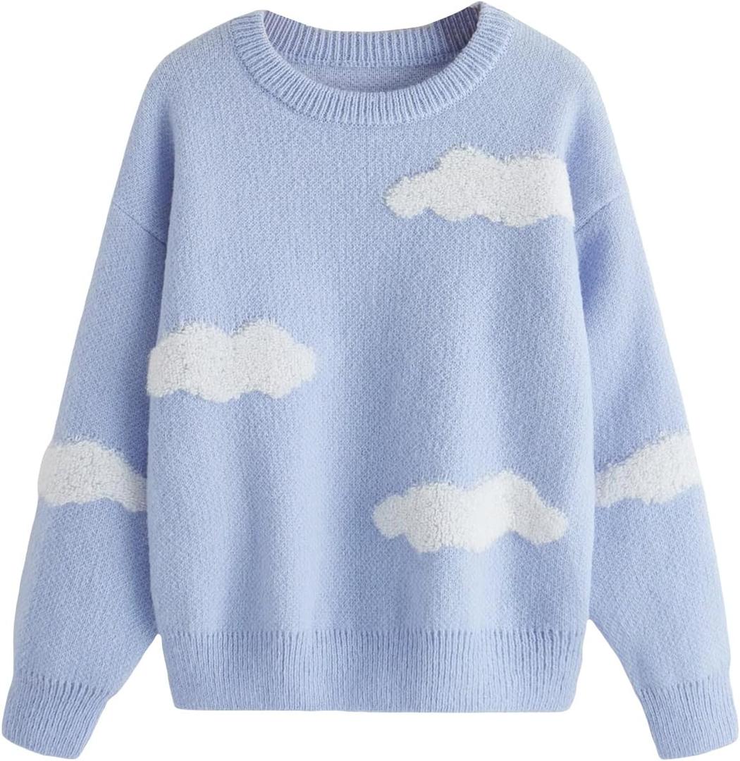 SHENHE Girl's Casual Cloud Print Crewneck Long Sleeve Pullover Sweater Jumper Tops, 11-12Y