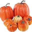 Winlyn 7 Pcs Assorted Artificial Orange Pumpkins Harvest Decorative Foam Pumpkins for Farmhouse Rustic Fall Thanksgiving Halloween Tabletop Centerpiece Mantel Shelf Kitchen Decoration