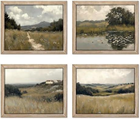 Gatheroad Landscape Art 8x10 Inch, Set of 4 Unframed Country Wall Art, Vintage Farmhouse Prints and Nature Wall Art for Living Room & Bedroom