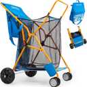 Old Bahama Bay Upright Beach Cart with Large Wheels for Sand, Wide Wheelbase 100lbs Capacity Beach Wagon with Insulated Cooler Bag, Mesh Body Board and Umbrella Holder