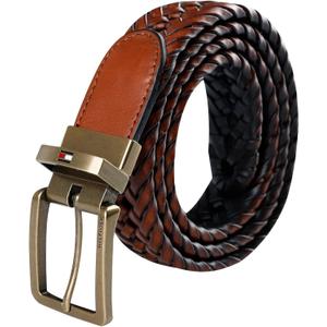 Tommy Hilfiger Men's Fully Adjustable Two-in-One Reversible Braided Belt (Medium (34-46), Cognac/Black)