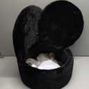 GREENSTELL Small Vanity Stool Chair with Storage and Folding Back, 13" x 13" x 17.7" Faux Fur Soft Ottoman for Teenager, 4 Metal Legs with Anti-Slip Feet, Furry Padded Seat for Makeup, Bedroom, Black