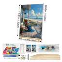 HeeBenor Framed Paint by Numbers Kit for Adults, Landscape Paint by Number with Easel, DIY Beach Oil Painting by Number, Adult Paint by Number Kits Framed Canvas for Home Wall Decor 8x12 Inch