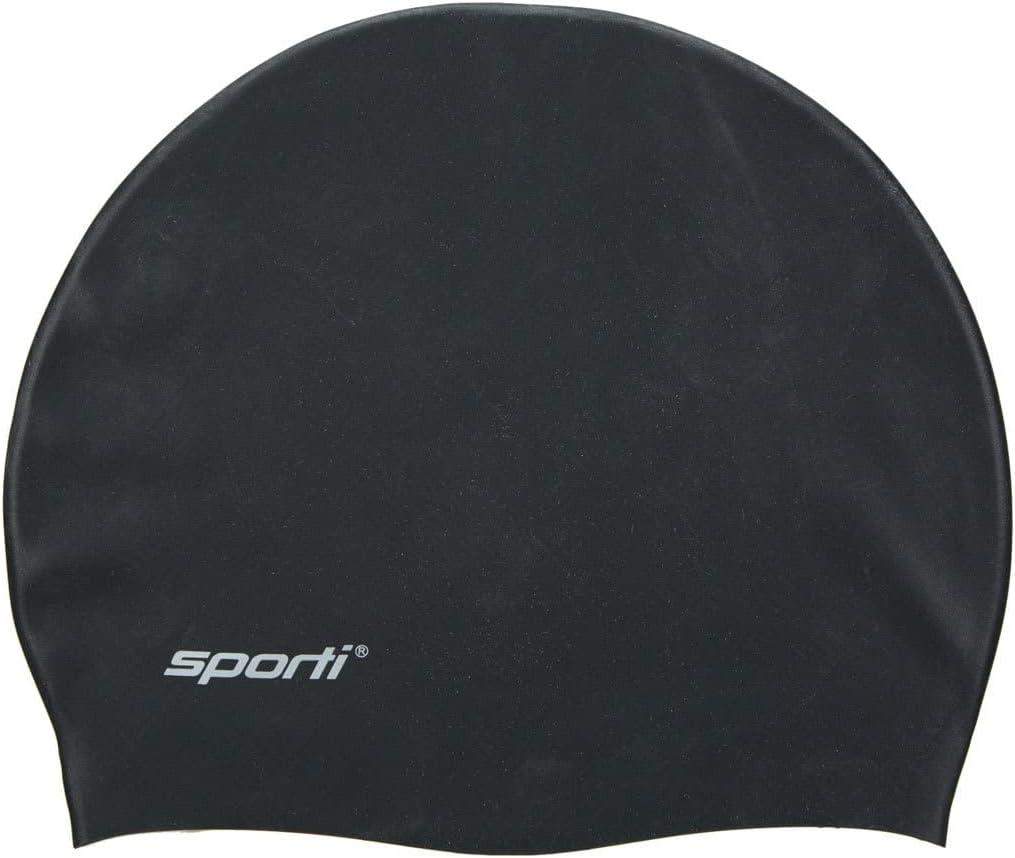Sporti Silicone Swim Cap for Women & Men, Adult, Vibrant Lightweight Swimming, Non-Slip, Easy Wear, Removal, Protects Hair (Black)