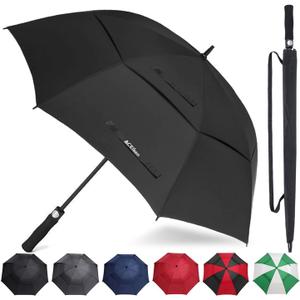 ACEIken Golf Umbrella Large 58/62/68 Inch Automatic Open Golf Umbrella Extra Large Oversize Double Canopy Vented Umbrella Windproof Waterproof for Men and Women (Black)