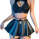 Lilosy Sexy Stocking Chocker Strappy Underwire O Ring Push Up Garter Belt Women Skirt 5 Piece (Medium, Black)