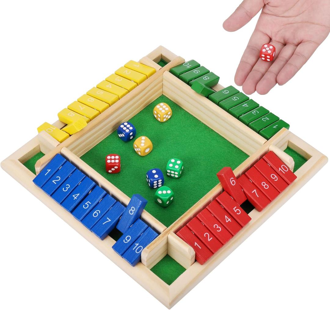 Shut the Box Game 4 Player, Colorful Dice Games, Premium Wooden Dice Board, Fun Close the Box, Puzzle Wooden Games with 8 Dices, Educational Table Math Holiday Games for Kid