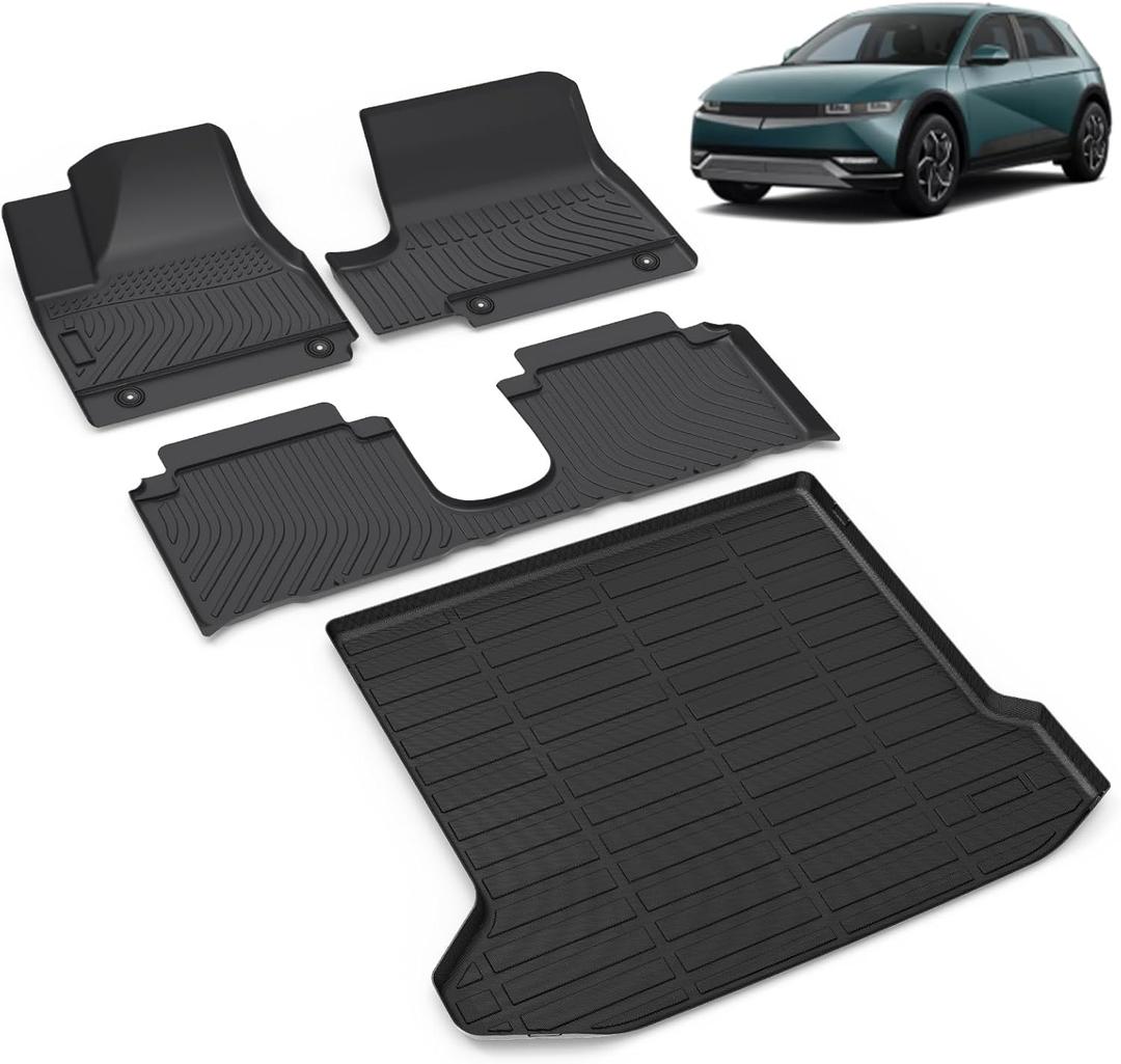 All Weather Car Floor Mats & Cargo Liner Set Fit for Hyundai Ioniq 5 Movable Console 2022-2024 (Limited Models) Floor Liners Trunk Liner Ioniq 5 Limited Cargo Mat Accessories Black