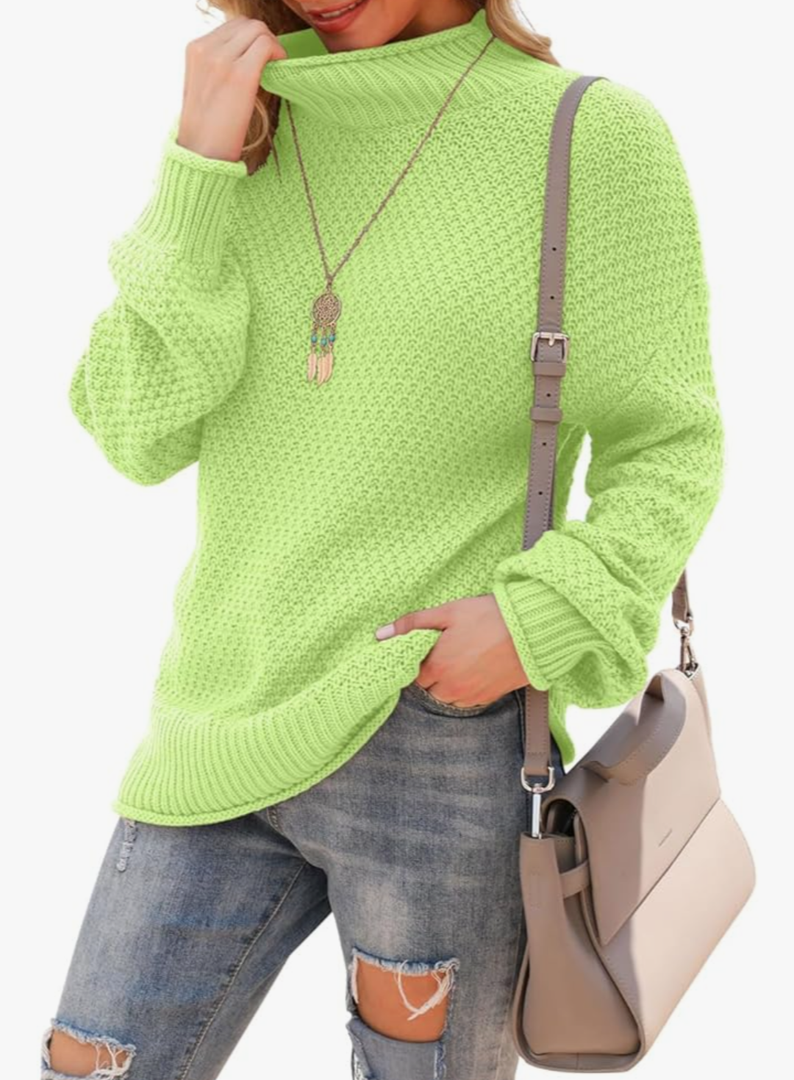 Jouica Women's Turtleneck Oversized Sweaters Batwing Long Sleeve Pullover Loose Chunky Knit Jumper L